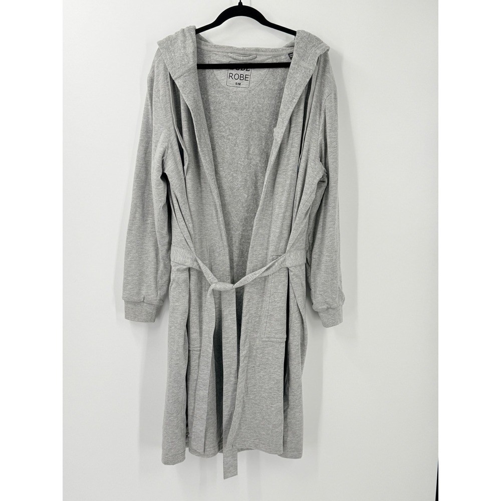 Dude Robe Mens Gray Hooded Bathrobe Towel Lined Loungewear sz S/M
